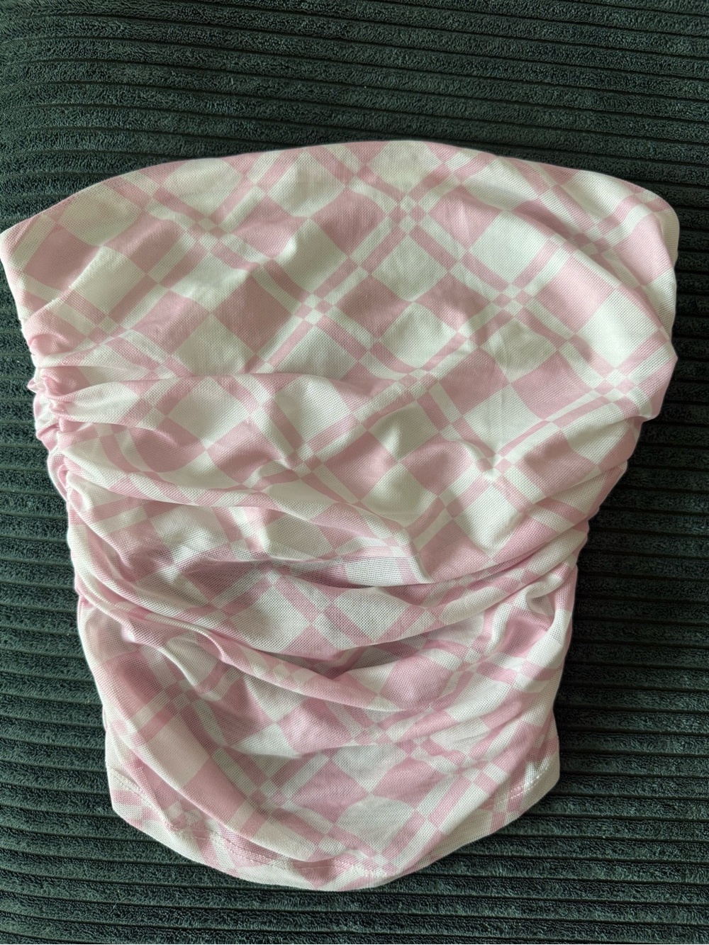Cotton Candy Pink and White Plaid Strapless Crop Top